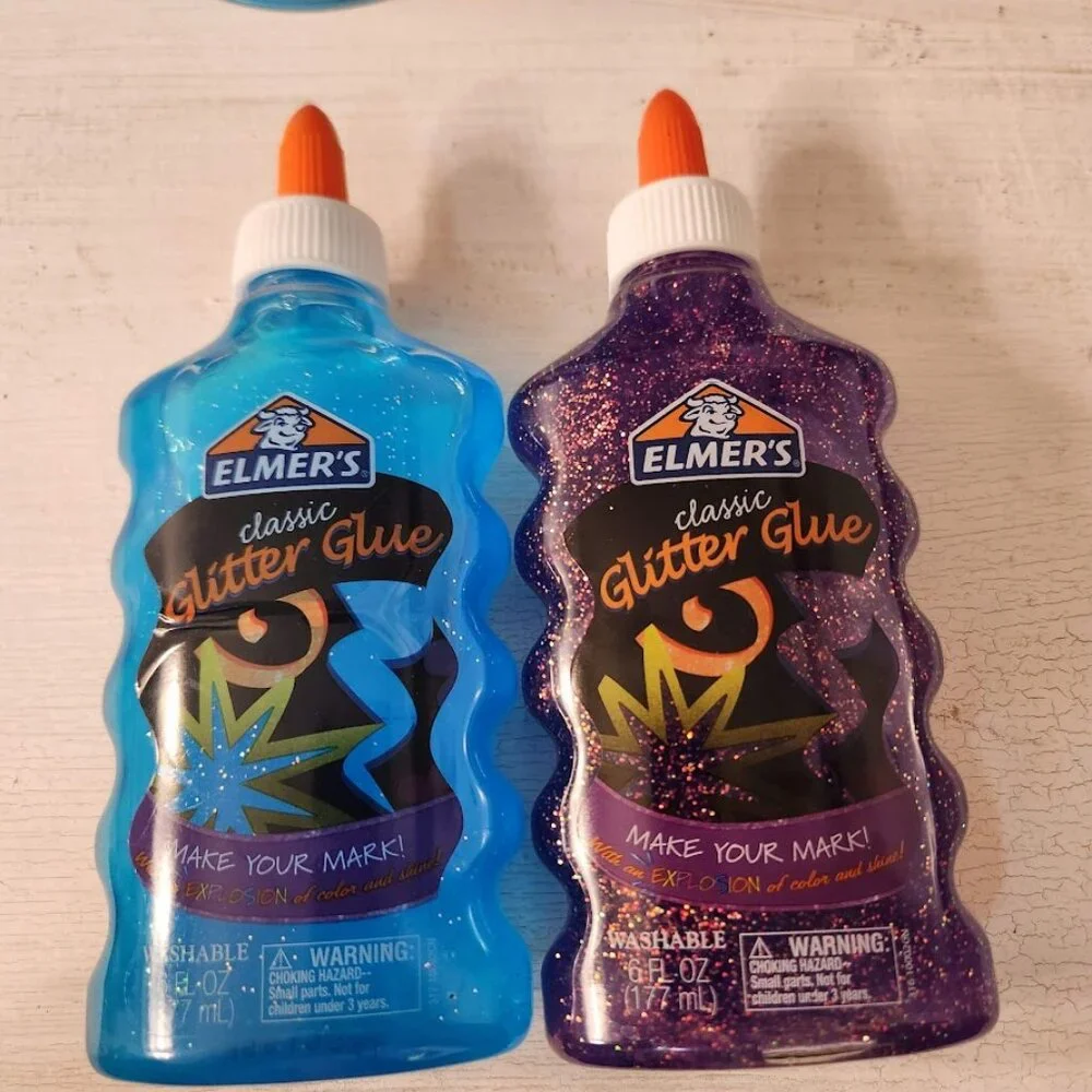 New 2x Elmer's Liquid Glitter Glue Blue Purple School supplies Slime arts crafts
